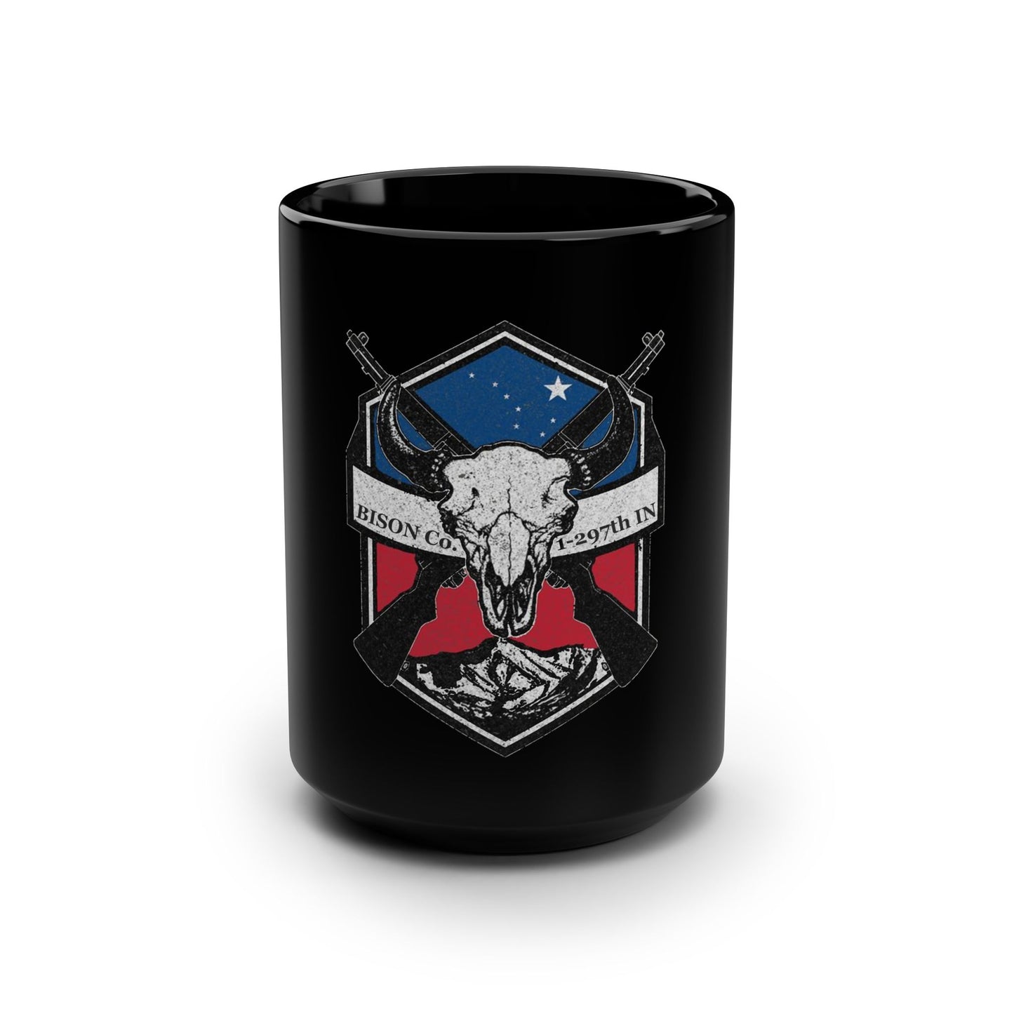 Bison Co 1-297th IN (Black Mug, 15oz)